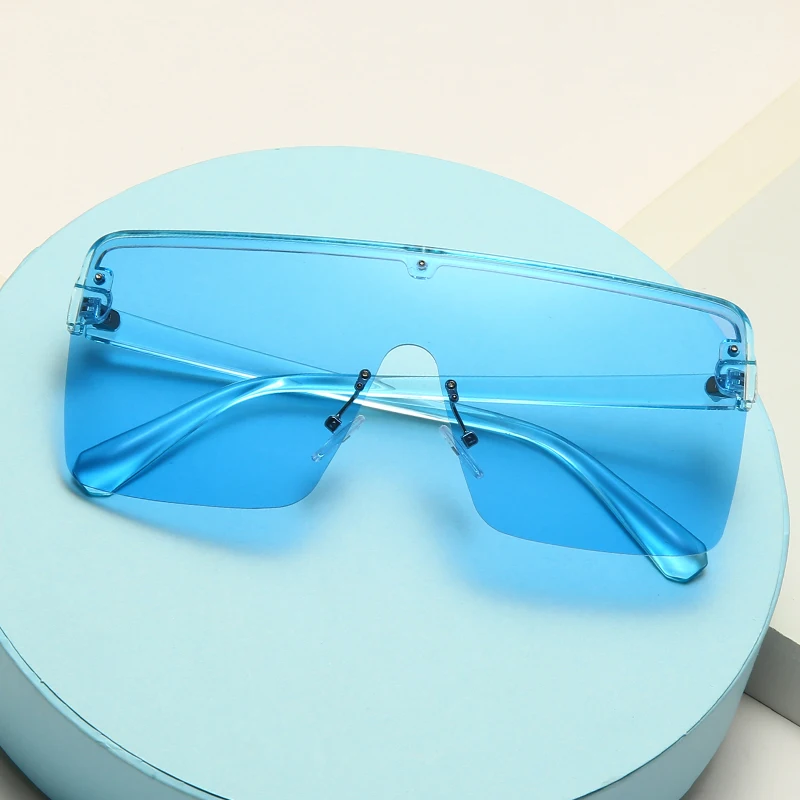 Fashion Square Frameless Gradient Sun Glasses Women Pink Mirror Flat topped Sunglasses Women/Men