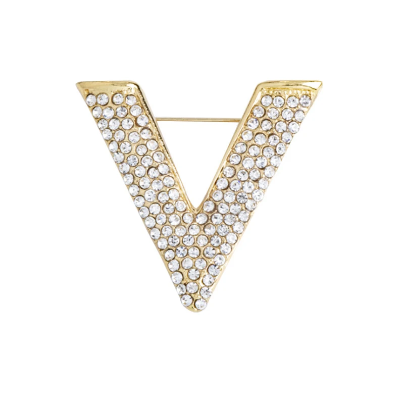 Fashion V Coat Pins Full Rhinestone Brooch значки Shirt Bag Lapel Badge Wholesale Enamel Pin Jewelry Gift