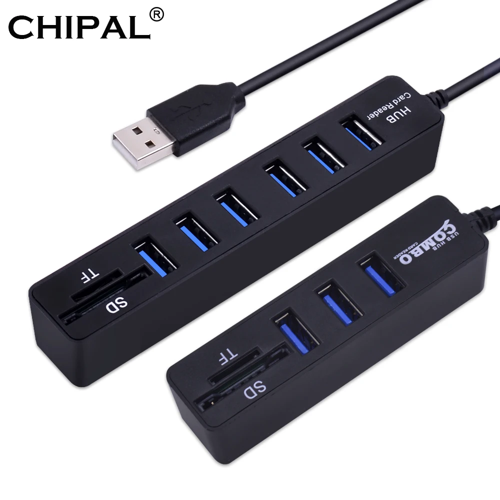 CHIPAL 3 Port USB 2,0 HUB 6 puerto USB2.0 divisor + lector de tarjetas Mini 2 en 1 lector de tarjetas SD TF Micro SD para Windows XP/7/8 visitar