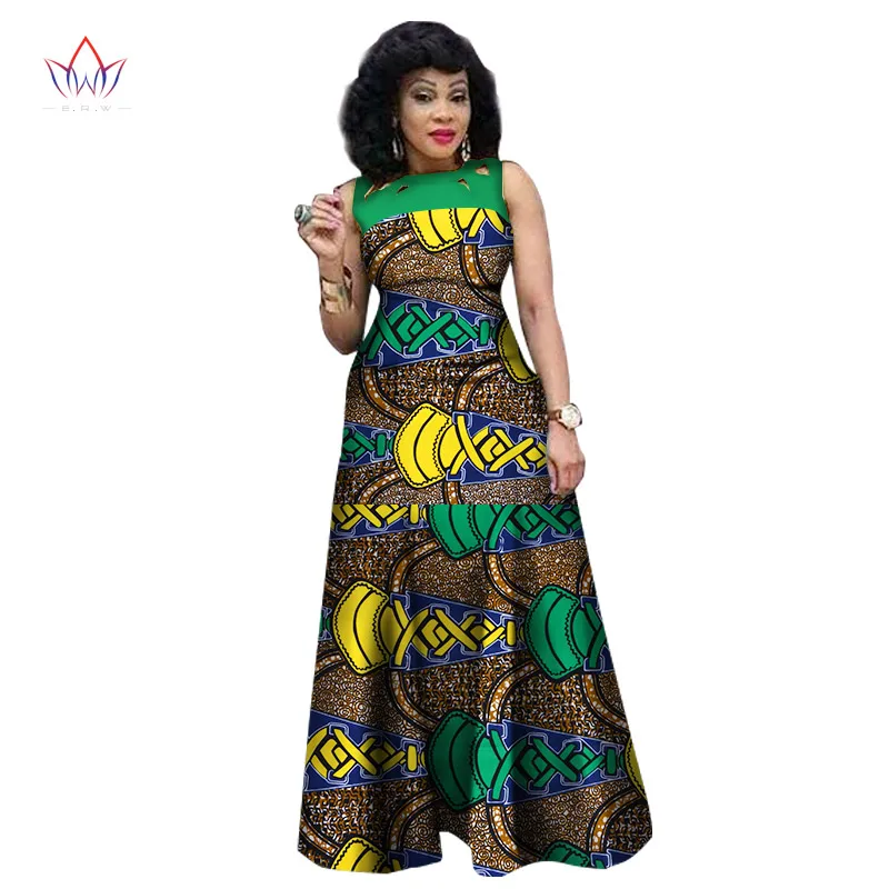 Ceny W nowym stylu letnie sukienki afrykańskie dla kobiet 2017 afrykańska odzież z nadrukiem bez rękawów seksowna sukienka Maxi Plus rozmiar BRW WY1341