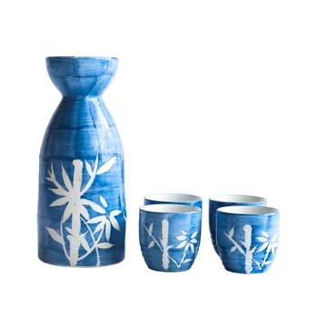 

Sake Serving Set Delicate Tea Wine Storage Bottle Beautiful Ceramics Sake Container Set Wine Tea Cup (A Pot with 4pcs Cups)