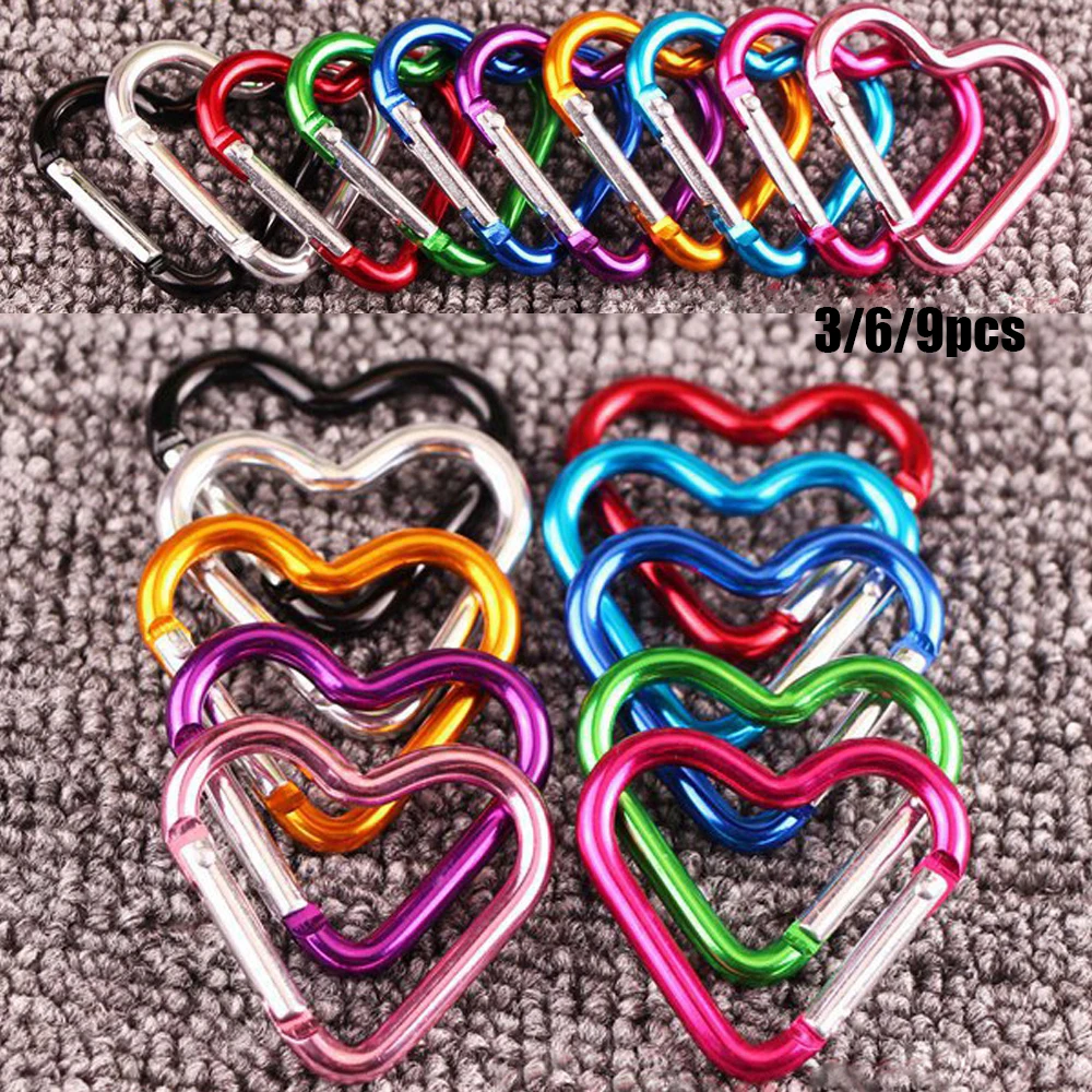 

3Pcs 2020 Aluminum Alloy Carabiner Heart-shaped Key Chain Clip Keyring Hook Water Bottle Hanging Buckle Travel Kit Accessories