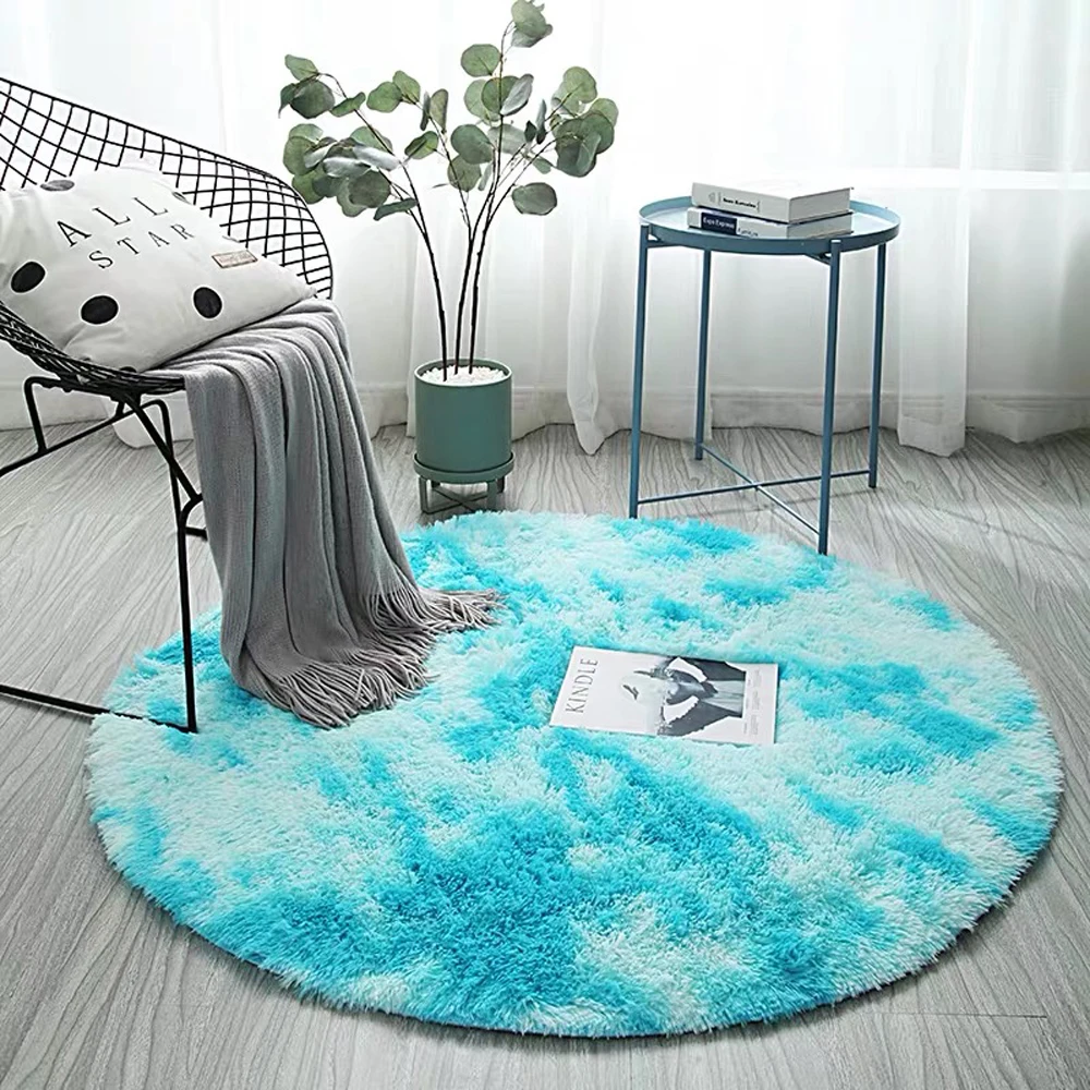 Blue Round Floor Mats Grey Carpet Tie Dyeing Plush Soft Carpets Bedroom Water Absorption Carpet Rugs For Living Room BedroomNew - Цвет: Blue