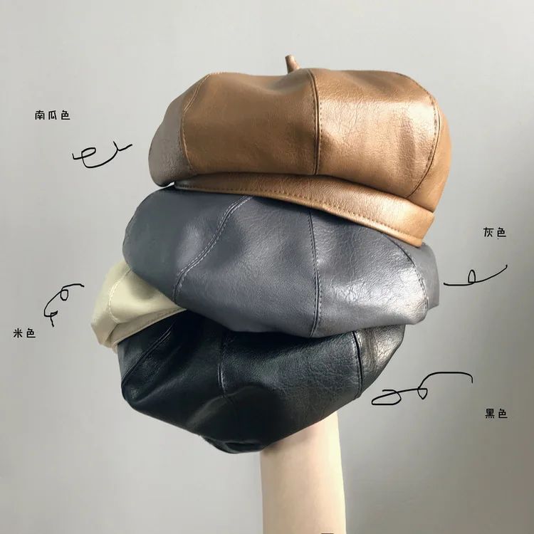 

Winter Pu Leather Beret Hats Women Flat Cap Female Boina Feminina Fashion Autumn Winter Beret Cap Bone Gorras Painter
