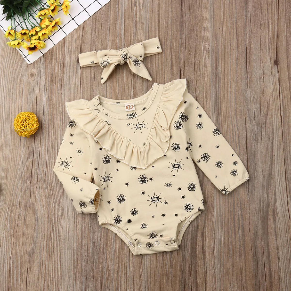 Emmaaby/Осенний комбинезон с длинными рукавами и оборками для новорожденных детей и девочек; комбинезон с цветочным принтом; комплект одежды