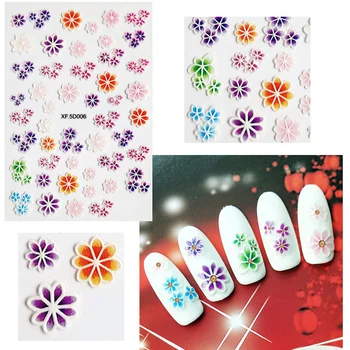 

5D Nail Stickers Mixed Pattern Colorful Embossed Flowers Self-adhesive Transfer Decals Sticker Nail Art Decorations Mixed Patter