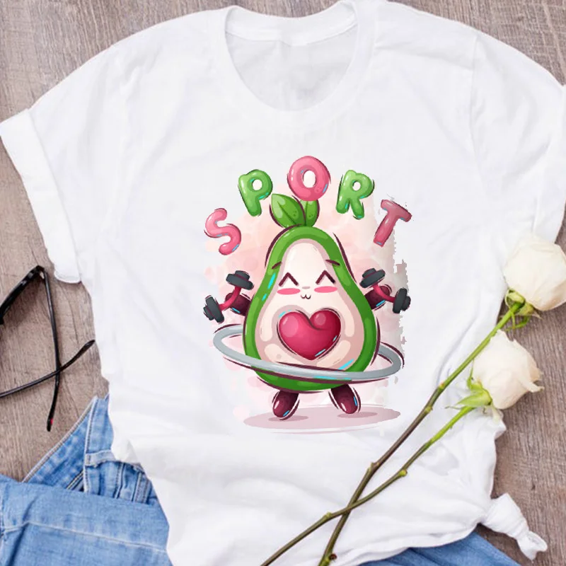 Women Graphic Avocado Cat Printing Cartoon Fruit Clothes Floral Lady Clothing Female Tees Print Tops T Shirt  Womens T-Shirt