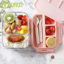 Стеклянная коробка для ланча GUNOT Microwavable Bento коробка силикагель крышки отсеки герметичные контейнер для хранения еды пакеты для ланча