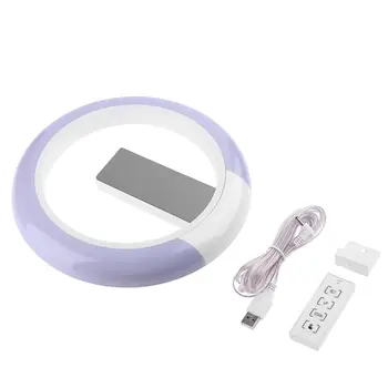 

LED Mirror Hollow Wall Clock Creative With Alarm Temperature Ring Light Switch 517A