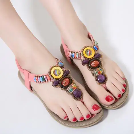 

New beaded versatile flat non-slip beach shoes plus-size sandals