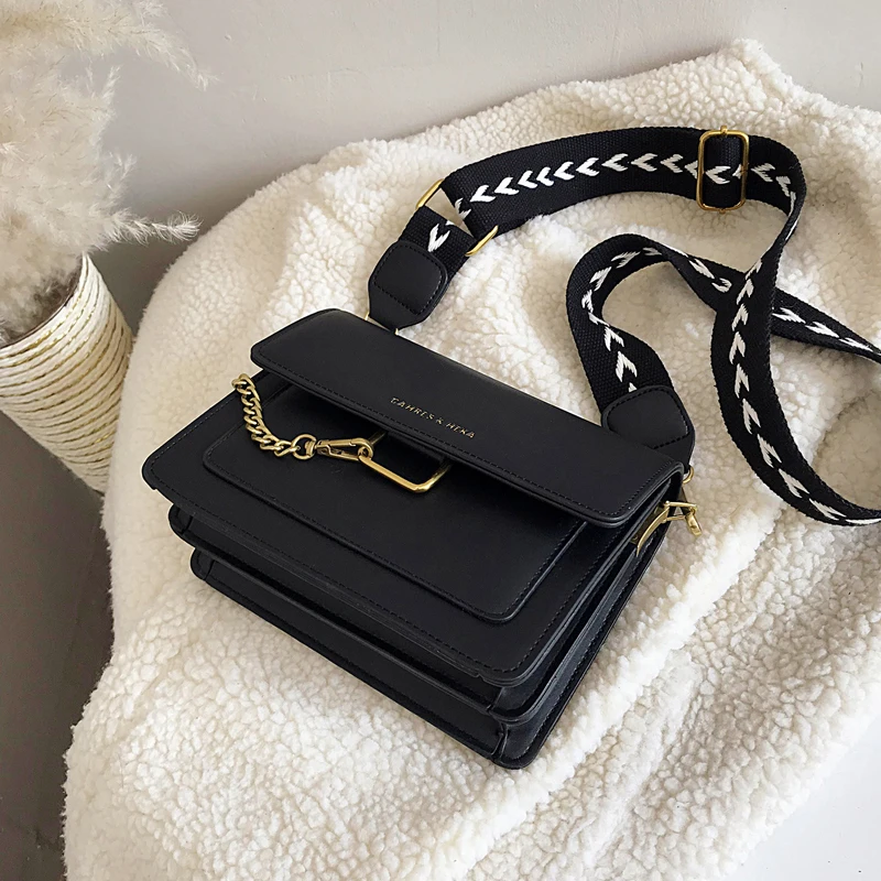 

Net red same small bag women 2020 new fashion Korean version versatile texture messenger bag wide shoulder belt square bag