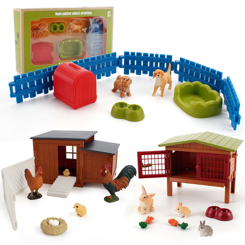 Simulation Children's Farm Set Kennel Rooster Hen With Fenced Chicken Coop Model Toys For Kids Educational - AliExpress Toys &