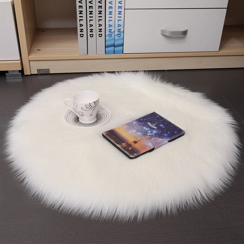 Fashion Simple Soft Comfortable Plush Carpet Floor Mat Imitation Wool Round Bedroom Carpet  Cushion  Floor Cushion 
