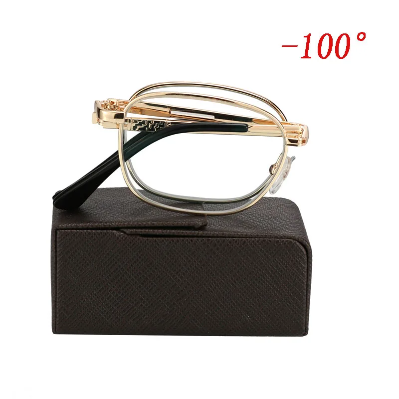 Высокое качество Портативные складные фотохромные готовые близорукие очки мужские очки рамка женские Рецептурные очки для близоруких очков - Цвет оправы: -100