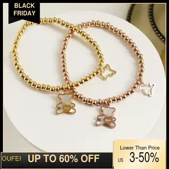 

OUFEI Two Cute Shell Bear Bracelets For Women Bear Give You Love Bead Letter Jewelry Gold Color Bracelets Fashion Accessories