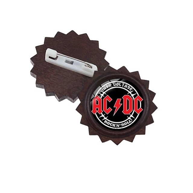 Songda Classical Pop Rock Band Ac Dc Brooch Acdc Logo Trendy Print Glass Round Wooden Brooches Lapel Pins Sun Shaped Badges Gift On Aliexpress