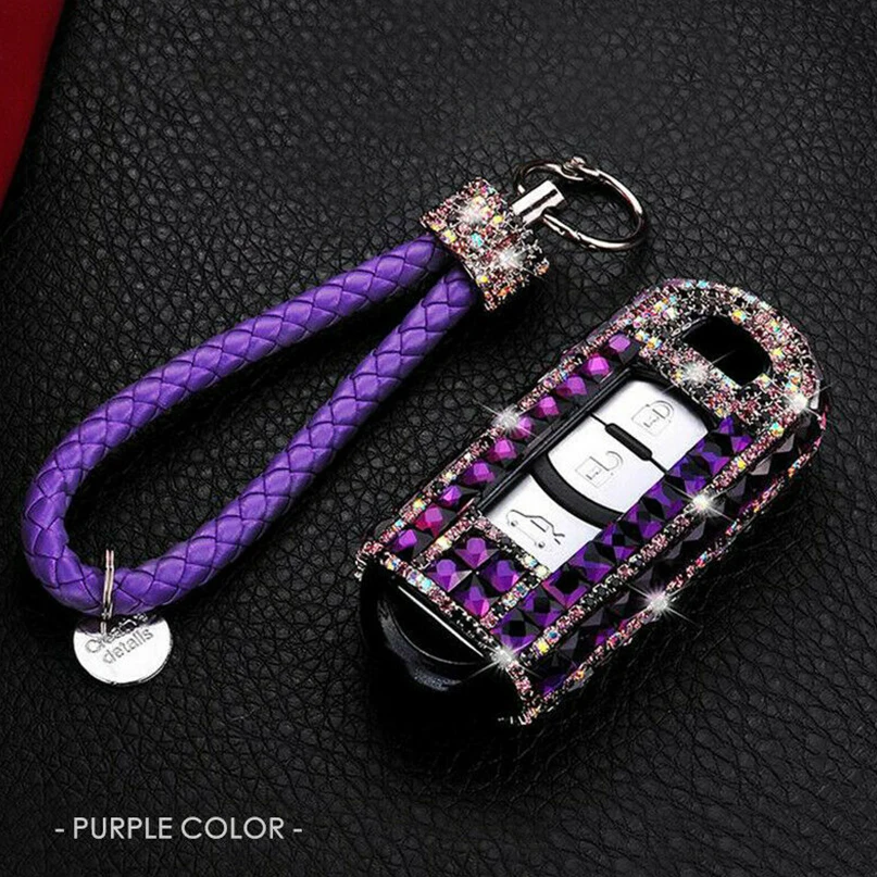 Purple Шикарный Алмазный автомобильный футляр для дистанционного ключа чехол с брелком для Mazda CX4 CX5 - Название цвета: Purple