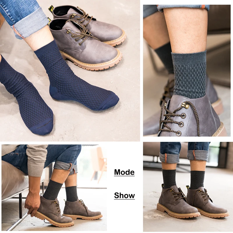 Solid Socks Men Bamboo Fiber Black Business High Quality Breathable Crew Socks Male Anti-bacterial Man Sock