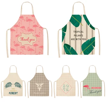 

Parent-child Kitchen Apron Lattice Flamingo Leaves Print Sleeveless Cotton Linen Aprons for Kids Men Women Home Cleaning Tools