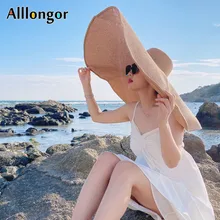 70cm Diameter Large Wide Brim Straw Hat Women Beach Hats Big Ladies Summer 2021 UV Protection Foldable Sun Shade Cap Sunhat