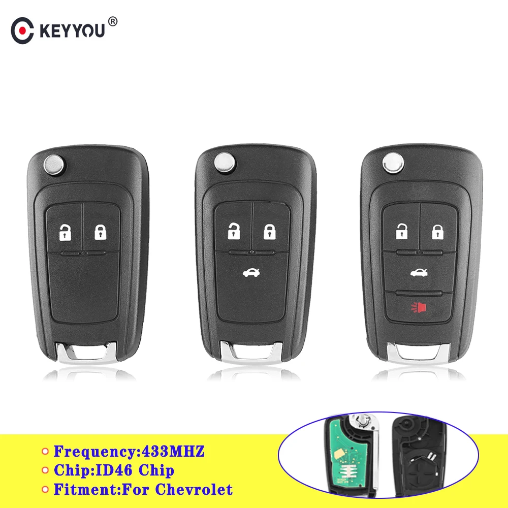 KEYYOU 2/3/4 кнопки дистанционного ключа автомобиля с ID46 чип для Chevrolet круиз Малибу Aveo Spark Sail 433 МГц Управление сигнализации брелок для ключей
