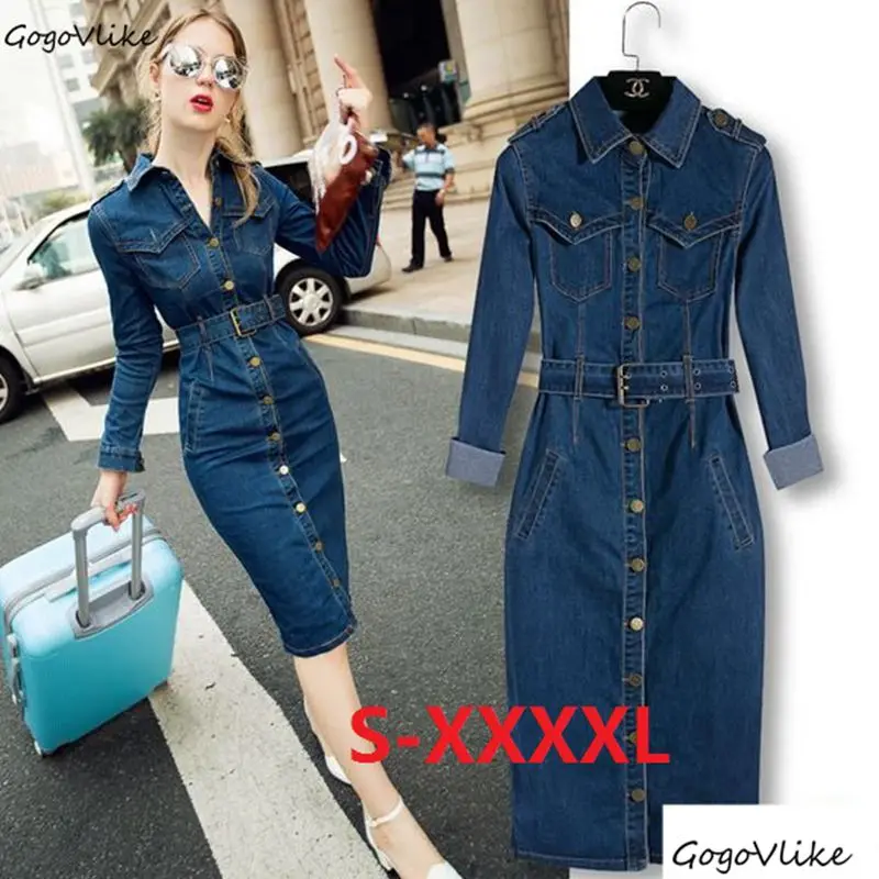 5XL 4XL джинсы Макси платье карандаш 2018 женские джинсовые длинные Vestidos цельный