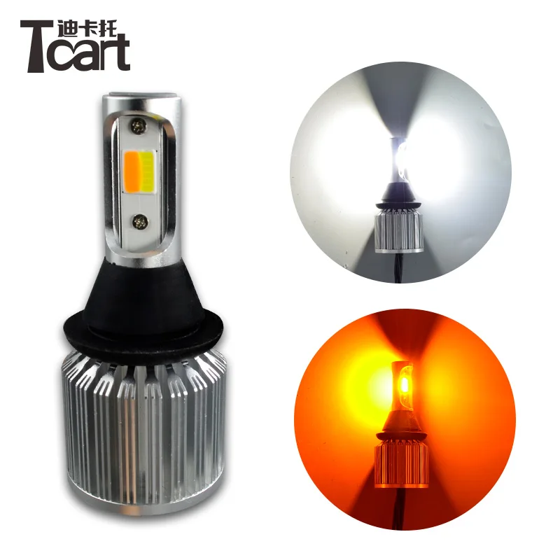 Najtaniej Żarówki led samochodowe Tcart COB światło do jazdy dziennej drl przednie kierunkowskazy WY21W 7440 biały + żółty dla Toyota Land Cruiser Prado 150