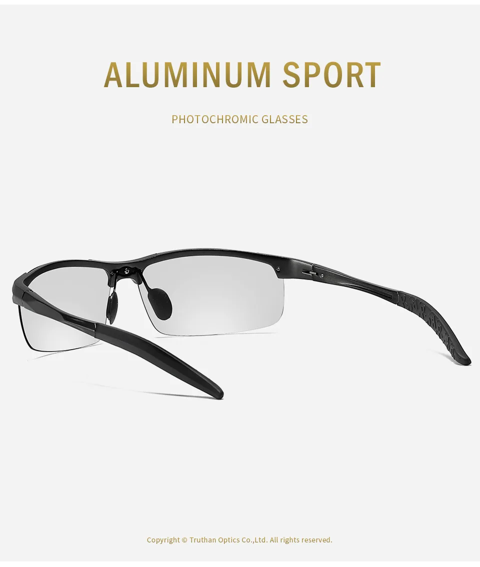 Mens Aluminum Semi-rim Sport Sunglasses with Non-prescription Clear and Photochromic Polarized Lens Sun Glasses for Driving 5933