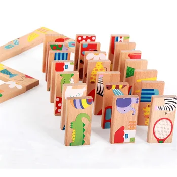 

Baby Toy Wooden Domino Animal Recognition Children Learning Building Blocks Toys Board Games Stacked Educational Toys