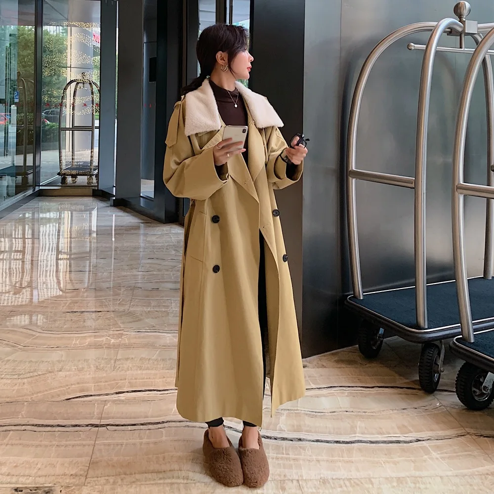 

Photo Shoot Fashionable French Cotton Overcoat 2019 Winter New Style WOMEN'S Dress Retro British Style Double Breasted Fur Colla