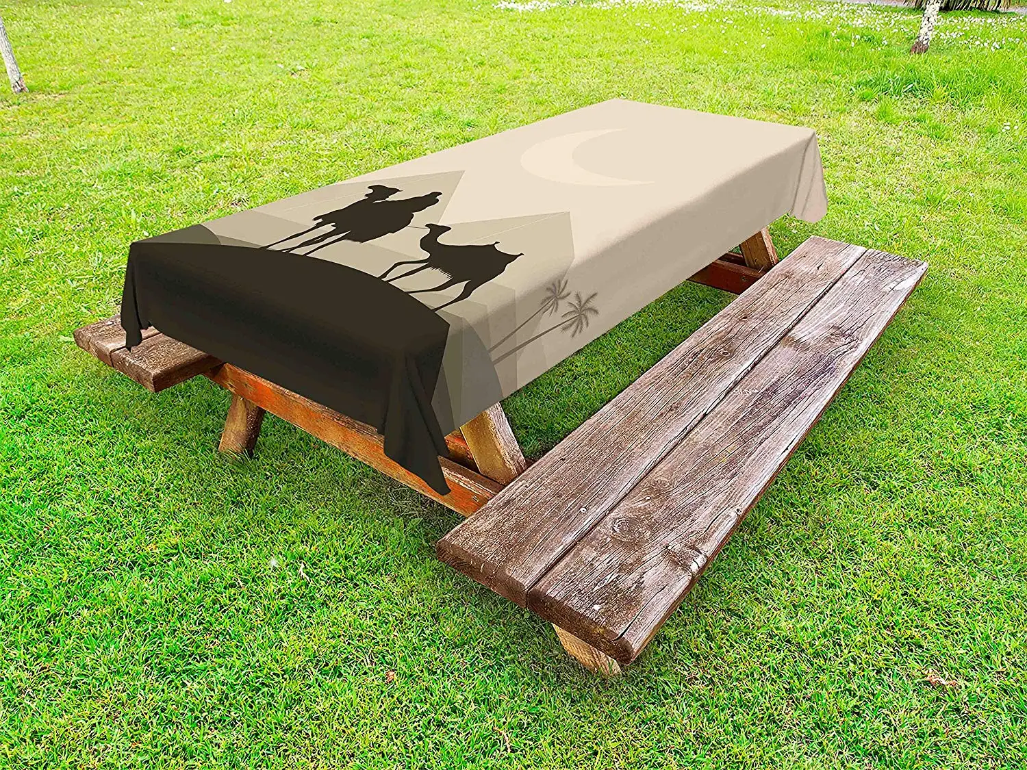 

Egyptian Outdoor Tablecloth Desert Bedouin Caravan in Africa Camels Cairo Silhouette at Night Decorative Picnic Table Cloth