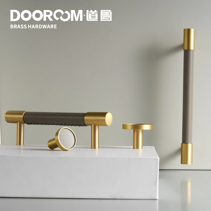 Ручка для мебели Dooroom из натуральной латуни легкая Роскошная серая фурнитура