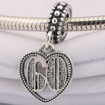

S925 DIY Jewelry 60 Years of Love Dangle Charm fit Lady Bracelet Bangle Lady Gift Clear CZ