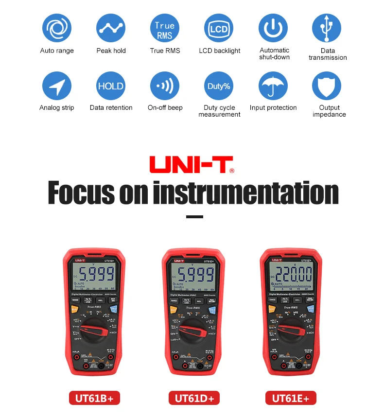 UNI-T Professional Multimeter Digital UT61B+ UT61D+ UT61E+ DC AC 1000V 60mF/220 mF Capacitance Test True RMS Auto Range Meter fowler caliper