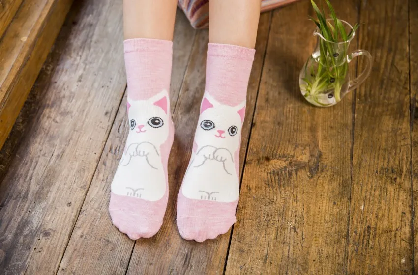Kawaii/женские носки Симпатичные кошки и собаки, короткие носки с закрытым носком, забавные Женские повседневные мужские короткие носки, хлопковые носки