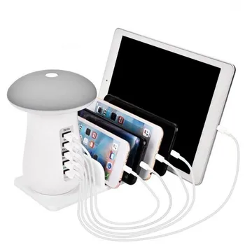 

Portable Desktop Charger 5 Ports USB Travel Multifunction Fast Charging Station Mushroom LED Light Chargers For Smartphones