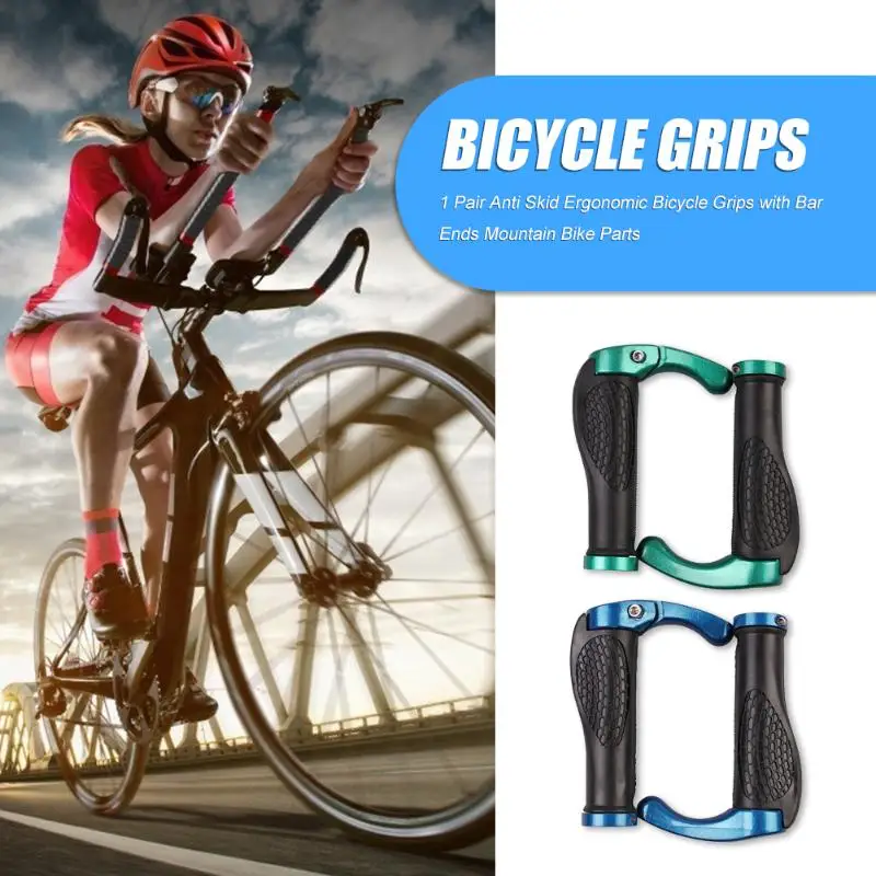 1 Pair Non-slip Ergonomic Bicycle Handlebar Grips with Lock-on Bar Ends MTB Bike Aluminium Horn Grips Bike Accessories