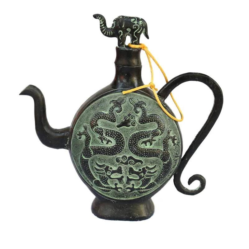 Collezione Antica Bronzo Doppio Drago Vaso Da Vino Bronzo Antico Ruggine Artigianato Regali Aziendali Buon Antico Bronzo Vaso Da Vino Ornamento