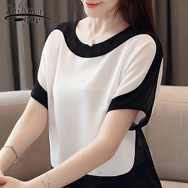 Blusas Mujer De Moda 2021 Short Sleeve Summer Women Blouses Plus Size Tops Chiffon White Blouse Womens Tops And Blouses 3397 50 1
