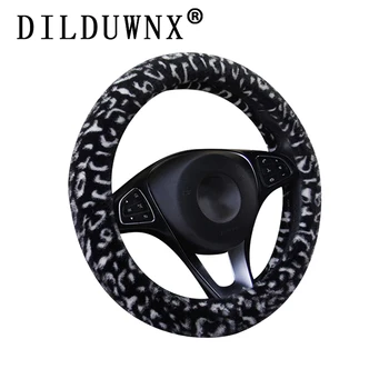 

DILDUWNX 37-38CM Printed Plush Car Steering Wheel Cover Leopard Print Rabbit Velvet Cover Universal Car Handle Cover