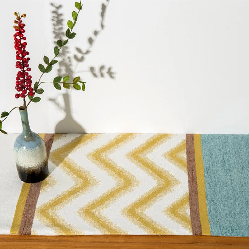 Colorful Stripes Table Runner Chenille Fabric Jacquard With Tassels Table Top Decoration Home For Wedding Party