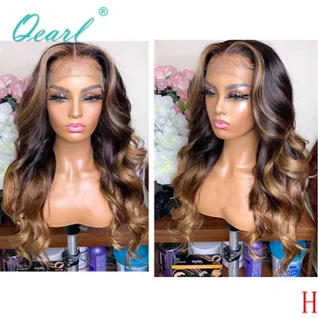 

Deep Middle Part 360 Lace frontal Wig Blonde Highlights Color Human Hair Wigs Wavy Brazilian Remy Hair 150% 180% Qearl