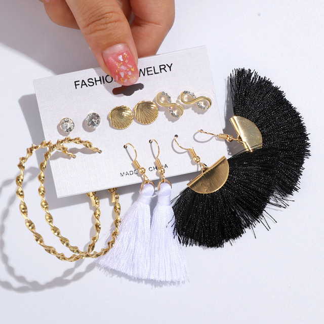 Tassel Earrings For Women Boho Acrylic Earrings Crystal Set Long Shell Stud Earring 2020 Brincos Female Fashion Jewelry