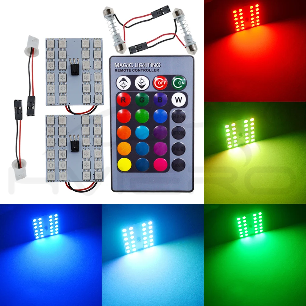 Hviero T10 RGB 5050 24SMD Car Led Remote Control Rgb Car Led Panel Interior Auto Lights Reading Dome Festoon BA9S Adapter DC 12v Light