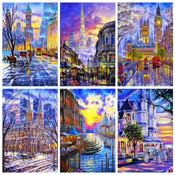 

HUACAN Full Square/round Diamond Painting City New Diamond Embroidery Street Cross Stitch Landscape Needlework