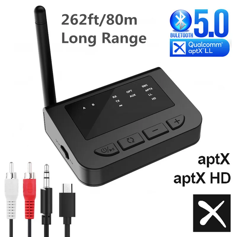 80 м Дальний диапазон Bluetooth 5 0 передатчик приемник низкая задержка aptX HD Spdif RCA Jack AUX 3