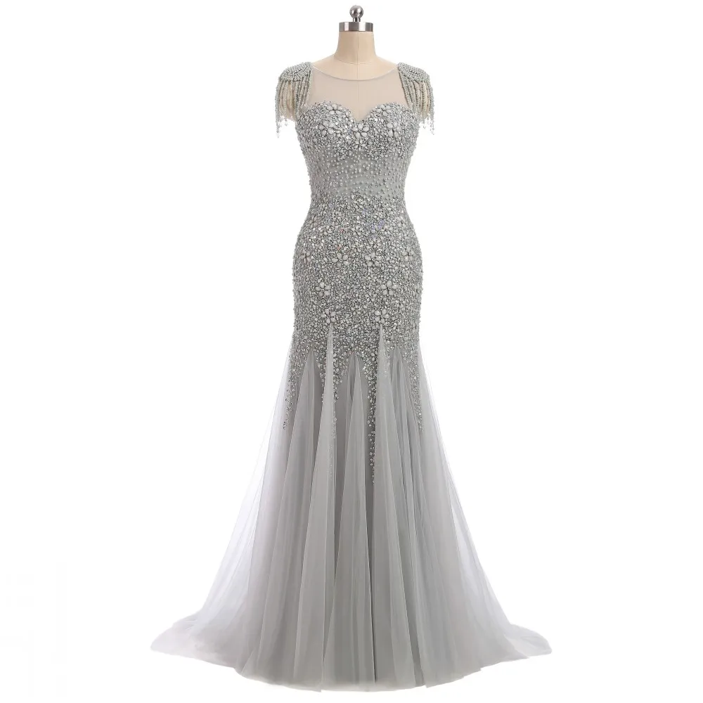 

DD JYOY Luxury Evening Dress Long 2019 Mermaid Evening Gown Party Elegant Scoop Neck Dress with Train Zipper Back