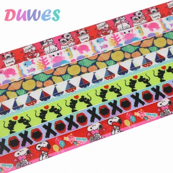 

DUWES 5/8'' 50yards dog boat love sea shell printed Fold Elastic FOE stretch ribbon hairbow headwear headband DIY OEM D1225