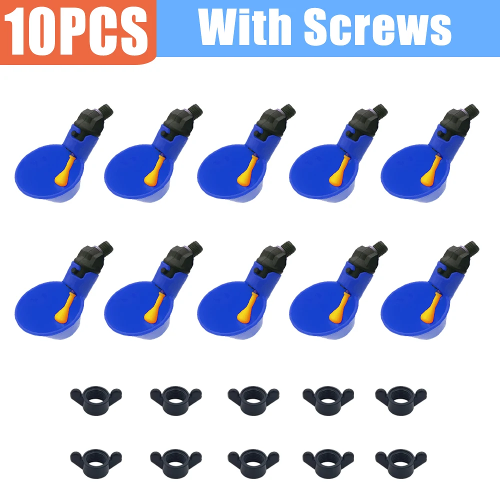

10Pcs Automatic Blue Chicken Drinker Water Cup Quail Hanging Nipple Drinker Bowl Bird Coop Feed Drinker Cup for Backyard Poultry