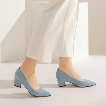 

Devlin spring new pointed deerskin neri coarse with high heels comfortable commuter leather cashmere single woman shoes